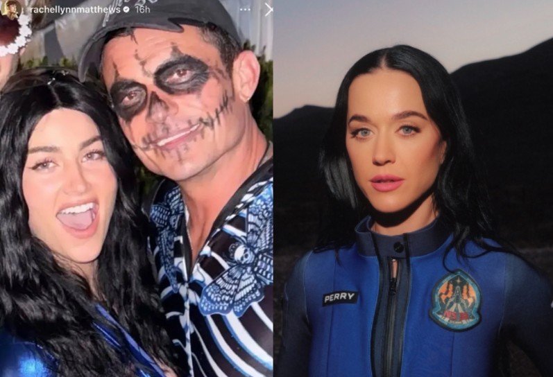 Orlando Bloom posa com atriz fantasiada de Katy Perry em festa de Halloween